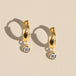 Gold CZ Bezel Waterproof Drop Huggie Earrings
