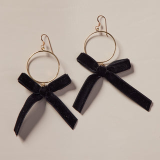 Black Clara Velvet bow earrings - Nickel & Suede