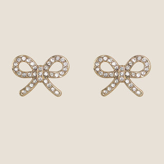 Gold crystal Bow Stud Earrings - Nickel & Suede