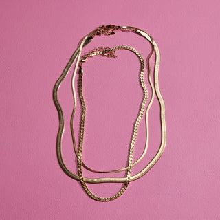 Gold Herringbone Chain Necklace - Nickel & Suede