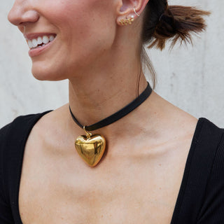 Gold Oversized Heart Charm - Nickel & Suede