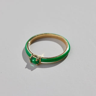 Green Rowan Enamel Ring - Nickel & Suede