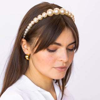 Pearl Beaded Crown Headband - Nickel & Suede