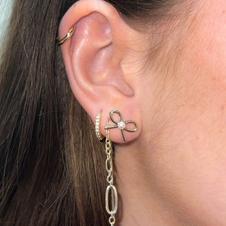 Gold Pearl Bow Stud Earrings - Nickel & Suede