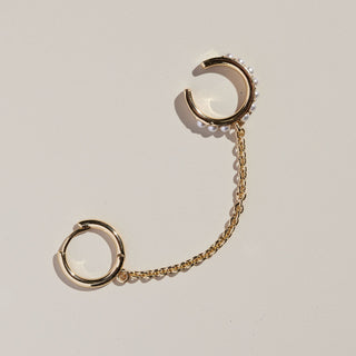 Pearl Chain Huggie Earring with Cuff - Nickel & Suede