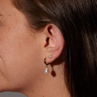Gold Pearl Drop Huggie earrings - Nickel & Suede