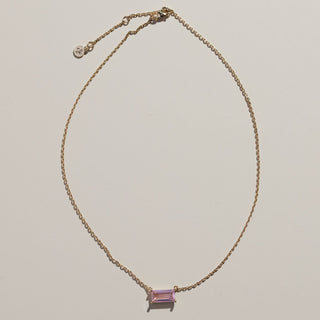 Pink Baguette Stone Necklace - Nickel & Suede