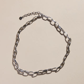 Silver Oval Link Necklace - Nickel & Suede