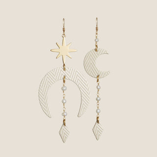 Soft Pearl Astra -leather and gold statement earring - Nickel & Suede