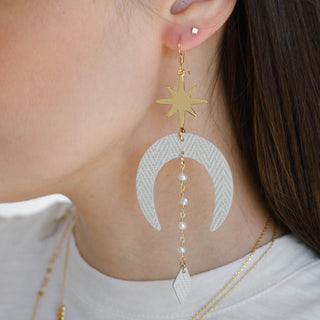 Soft Pearl Astra leather and gold statement earring - Nickel & Suede