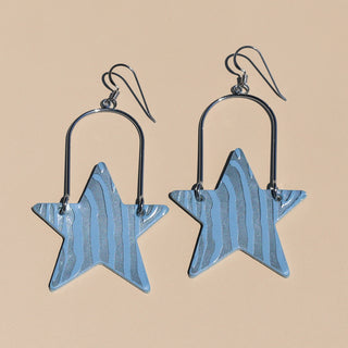 Cornflower Zebra All Star Leather Dangle Earrings