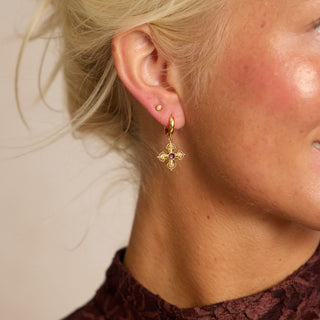 Gold Baroque Cross Huggie Earrings