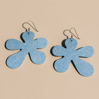 Blue Shimmer Basic Poppy Flower Statement Earrings
