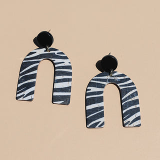 Zebra Cork Beau Arch Leather Earrings