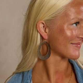 Bronze Leaf Willow Leather Hoop Earrings
