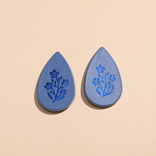 Cornflower Floral Stamp Post Teardrop Leather Earrings