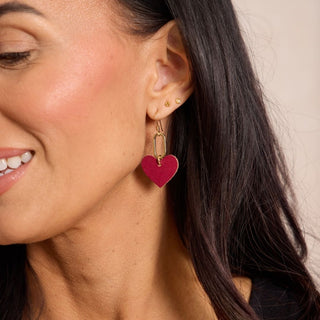Cranberry Remi Heart Leather Drop Earrings
