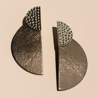 Vintage Bronze Demi Half Circle Leather Statement Earrings