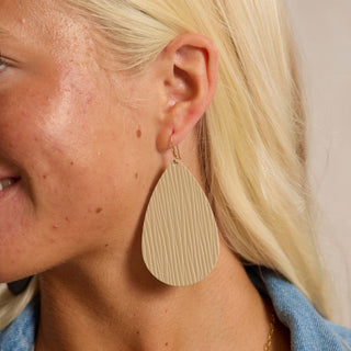 Driftwood Oat Teardrop Leather Earrings