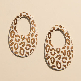 Ecru and Bronze Posh Leopard Olivia Leather Hoop Charms
