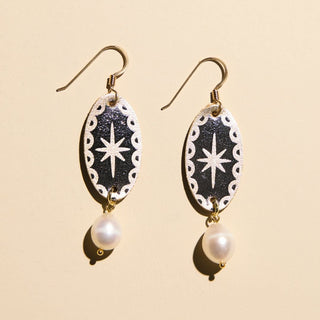 Silver Satin Mixed Metal Auden Pearl Drop Earrings - Nickel & Suede