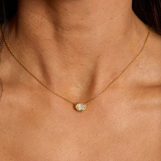 Gold CZ Bezel Waterproof Pendant Necklace