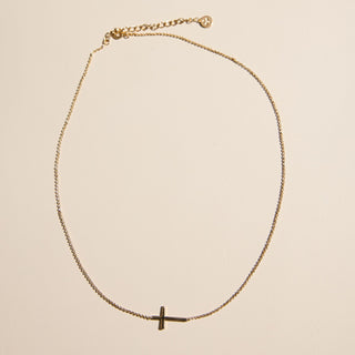 Gold Sideways Cross Necklace