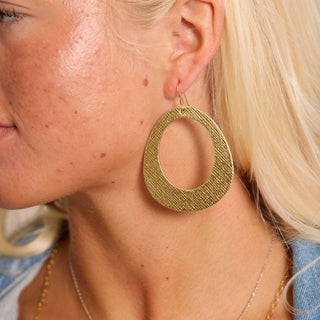 Gold Leaf Willow Leather Hoop Earrings