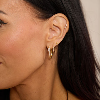 Gold Pavé Bezel Oval Waterproof Hoop Earrings
