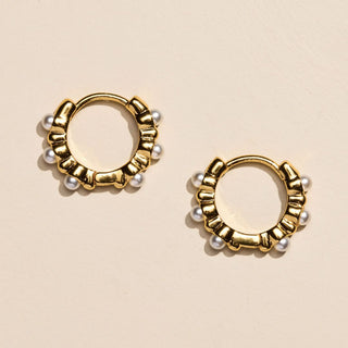 Gold Pearl Huggie Earrings