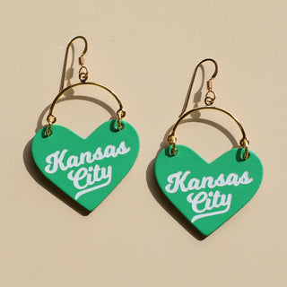 Green KC Lover Heart Hoop Earrings