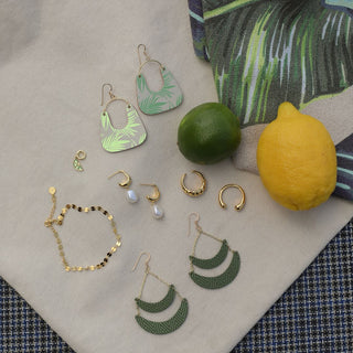 Green Palm Rio Crescent Statement Earrings