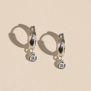 Silver CZ Bezel Drop Waterproof Huggie Earrings