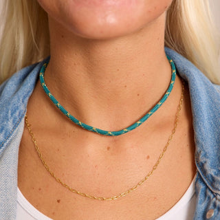 Metallic Teal Minimalist Cord Necklace