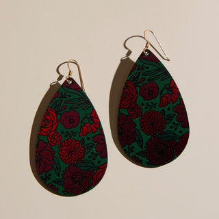 Red Midnight Floral Teardrops