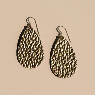 Hammered Gold Mini Teardrop Leather Earrings
