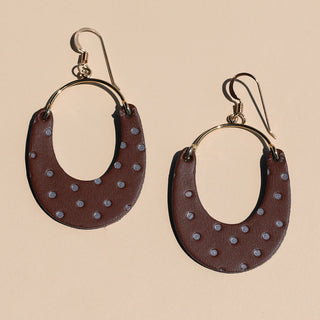 Brown Polka Dot Nadia Leather Hoop Earrings