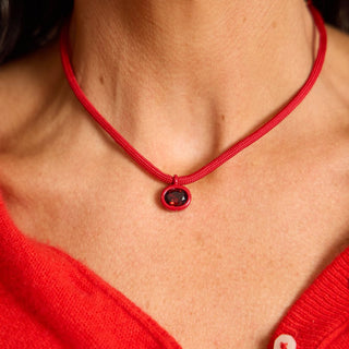 Red Waterproof Crystal Oval Pendant Minimalist Paracord Necklace