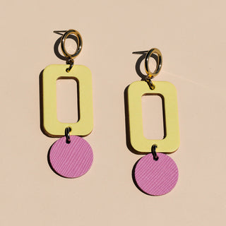 Pink and Yellow Retro Geometric Drop Earrings