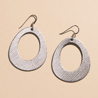 Silver Leaf Willow Leather Hoop Earrings