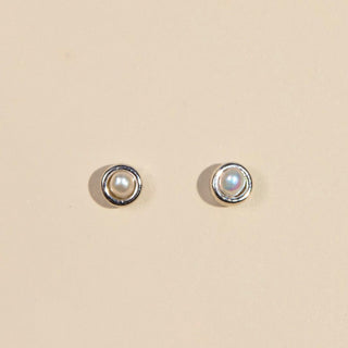 Silver Mini Pearl Bezel Stud Earrings