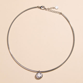 Silver Waterproof Crystal Oval Pendant Collar Necklace