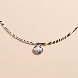 Silver Waterproof Crystal Oval Pendant Collar Necklace