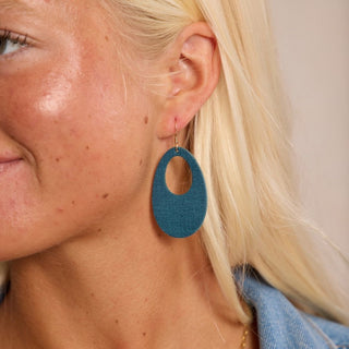 Stormy Teal Basic Olivia Leather Hoop Earrings