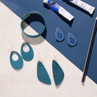 Stormy Teal Basic Olivia Leather Hoop Earrings