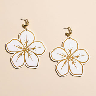 White Lilo Hibiscus Leather Statement Earring