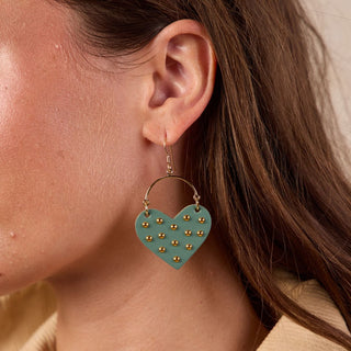 Agave Green Harlow Studded Heart Hoop Earrings - Nickel & Suede