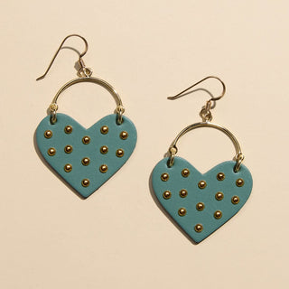 Agave Green Harlow Studded Heart Hoop Earrings - Nickel & Suede