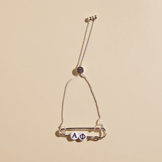 Alpha Phi Sorority Safety Pin Bracelet - Officially Licensed - Nickel & Suede