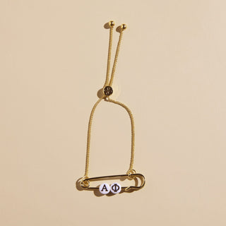 Alpha Phi Sorority Safety Pin Bracelet - Officially Licensed - Nickel & Suede